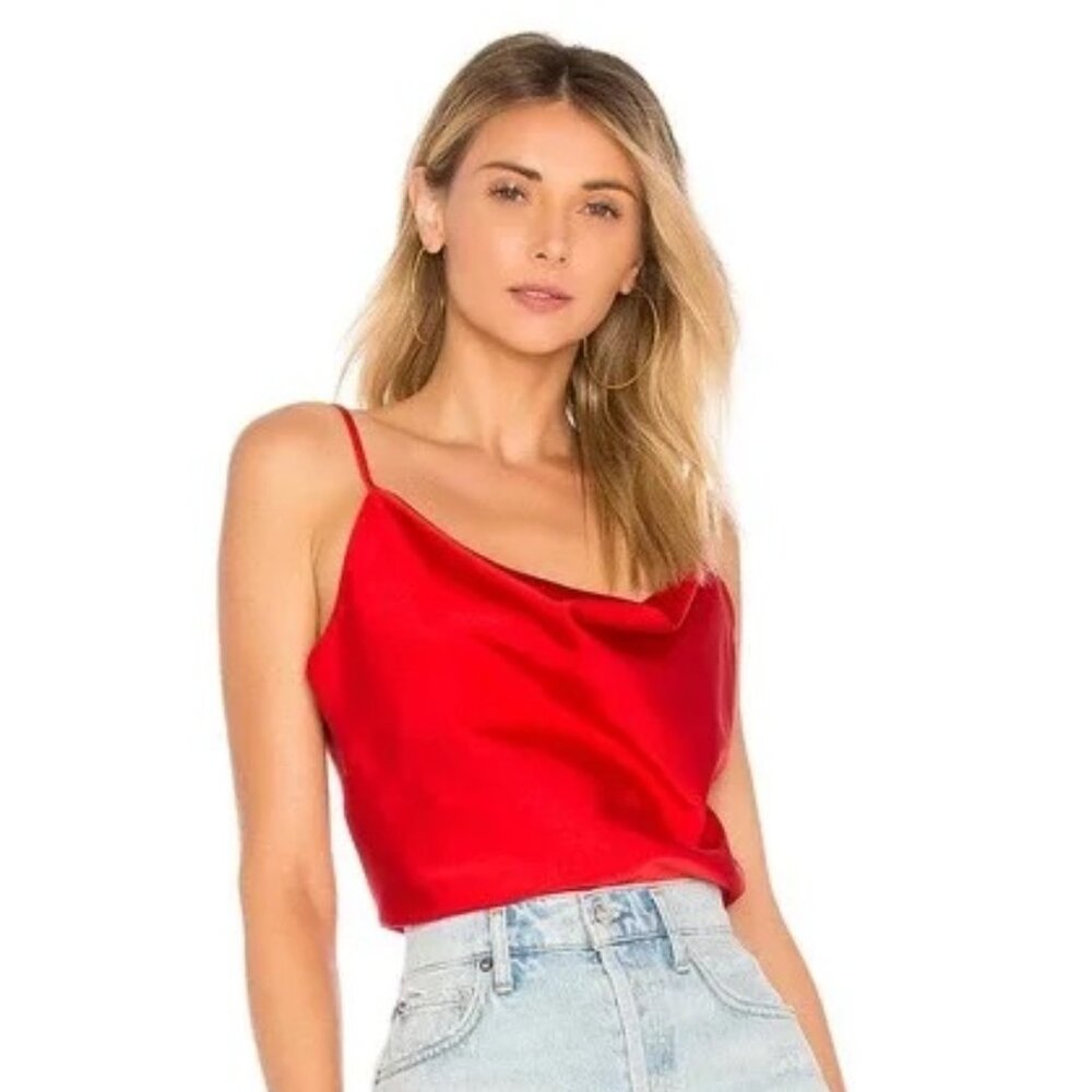L’Academie Red Satin Cowl Neck Cami with Adjustable Straps